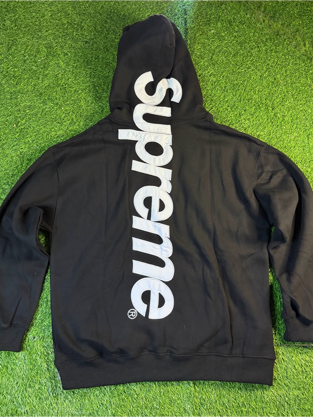 Supreme Black Vertical Logo Hoodie - Men's Sweatshirt Size S
